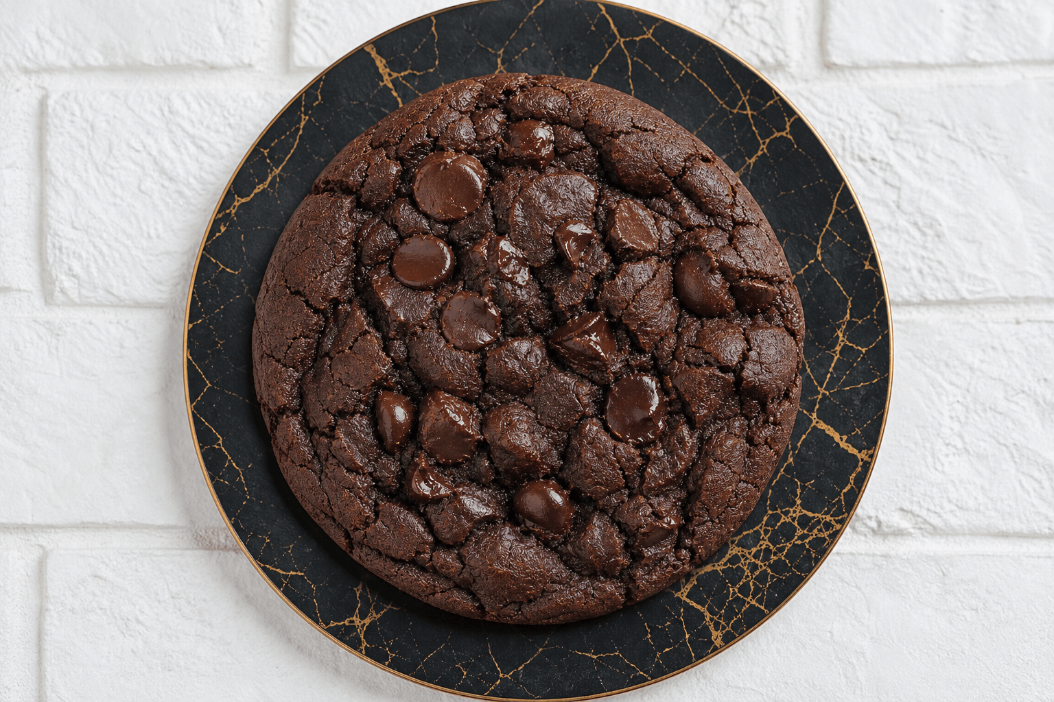 Jumbo Double Chocolate Cookie — cocoa-dark dough, fudgy, brownie-edged